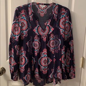 Crown & Ivy Pleated Navy Top